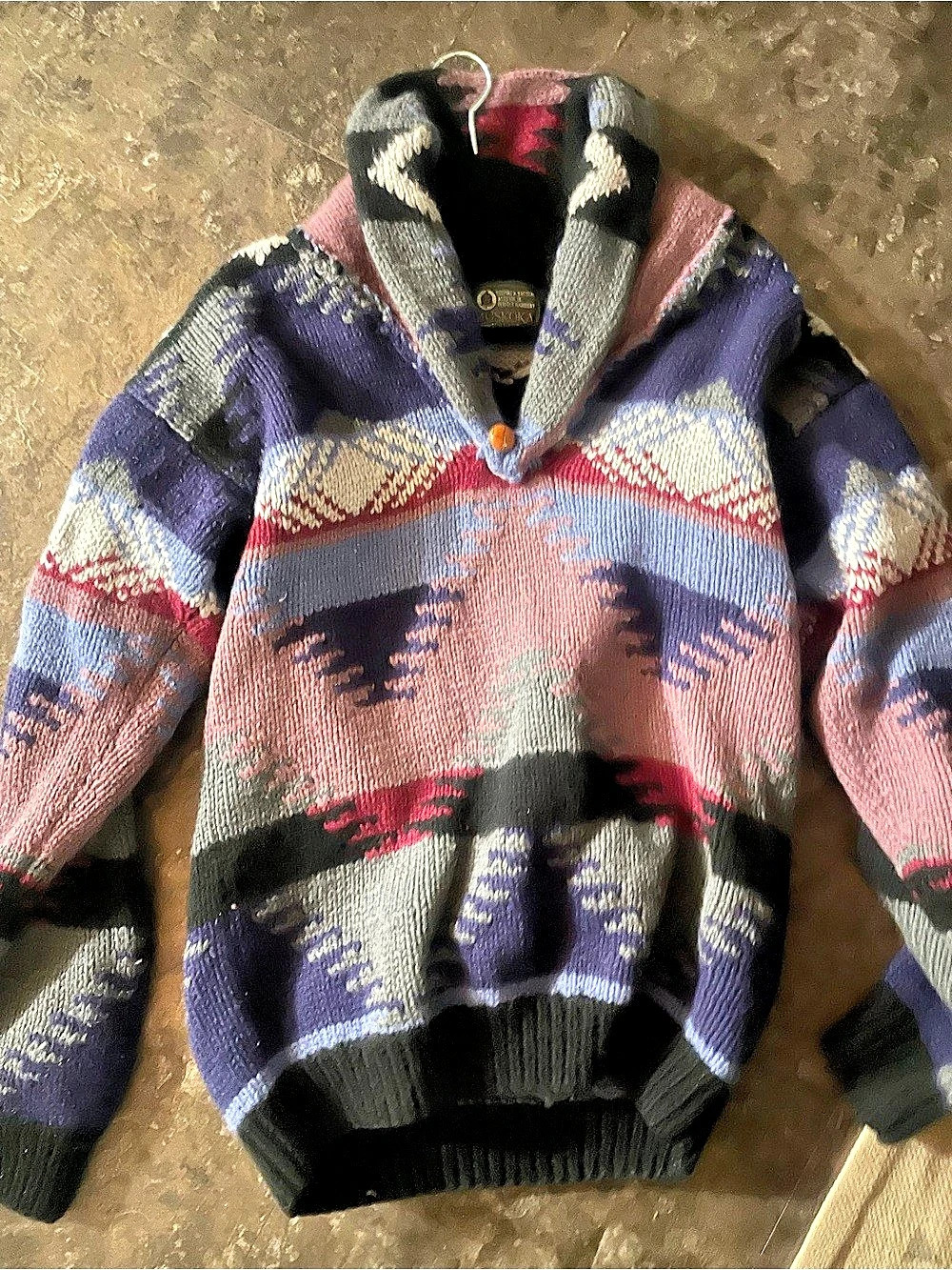 Geometric Knit Sweater in Purple & Pink Like New